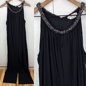 Marina Rinaldi Beaded Silver Halter Sleeveless Black Straight Leg Jumpsuit AS IS